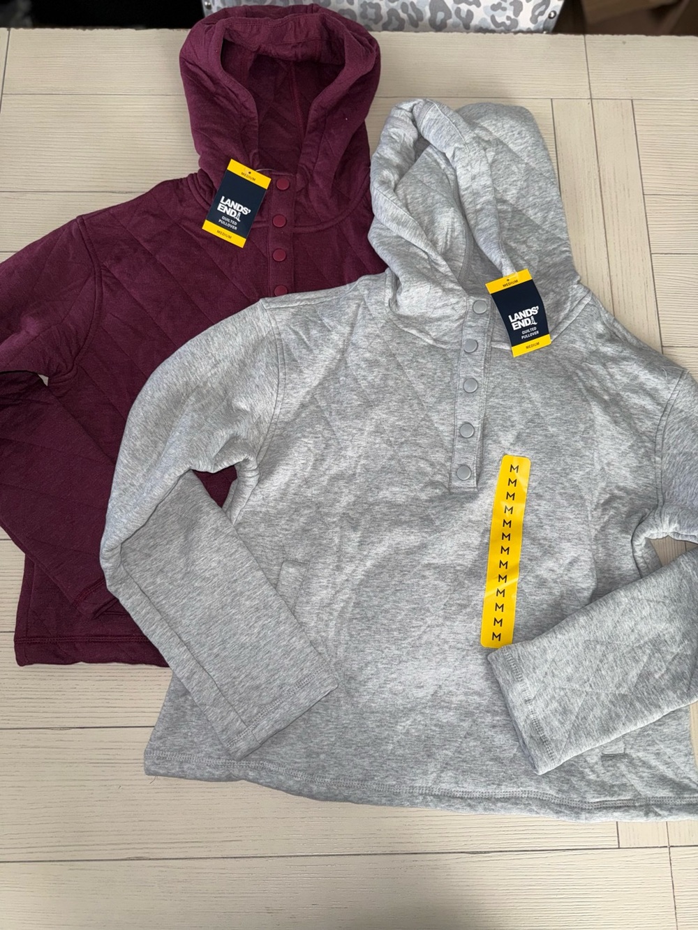 Lands' End Womens Hooded Quilted Top - Gray & Plum